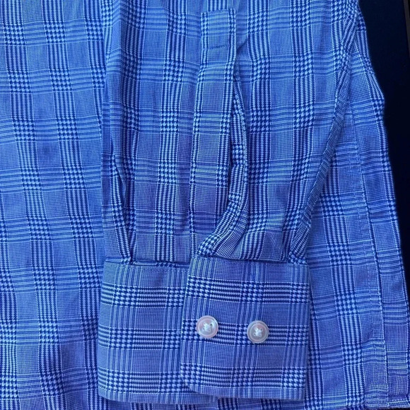 Boss Sharp Fit Checkered Light Blue Collared Button Down Dress Shirt Size 15.5 - Picture 2 of 7